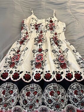Fun & Flirt White Sundress with Red and Black Floral Print